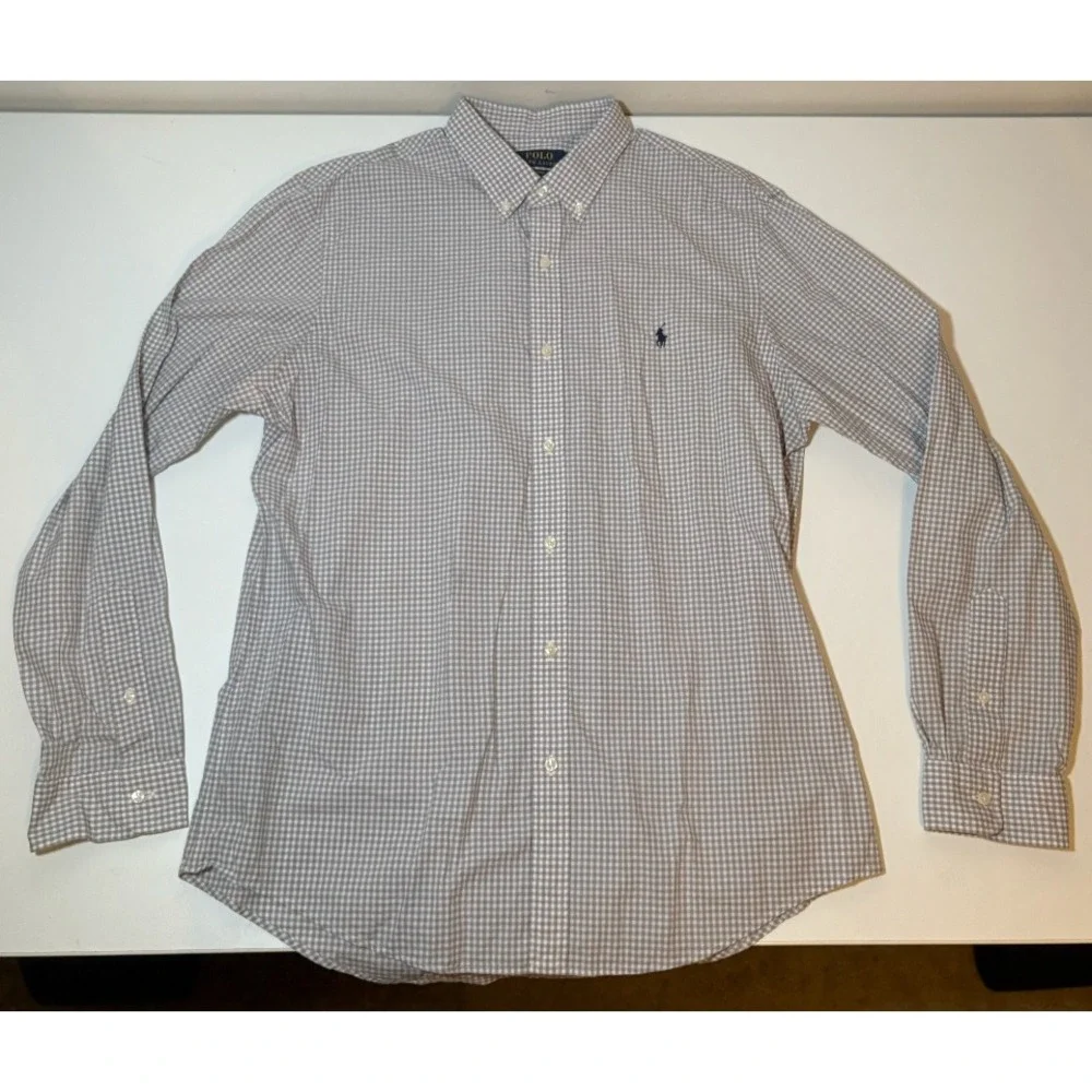 Polo Ralph Lauren Gray/White Checkered Button Down Shirt | Slim Fit XL